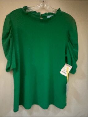 CeCe Bright Green Ruffle Neck/Sleeve Blouse